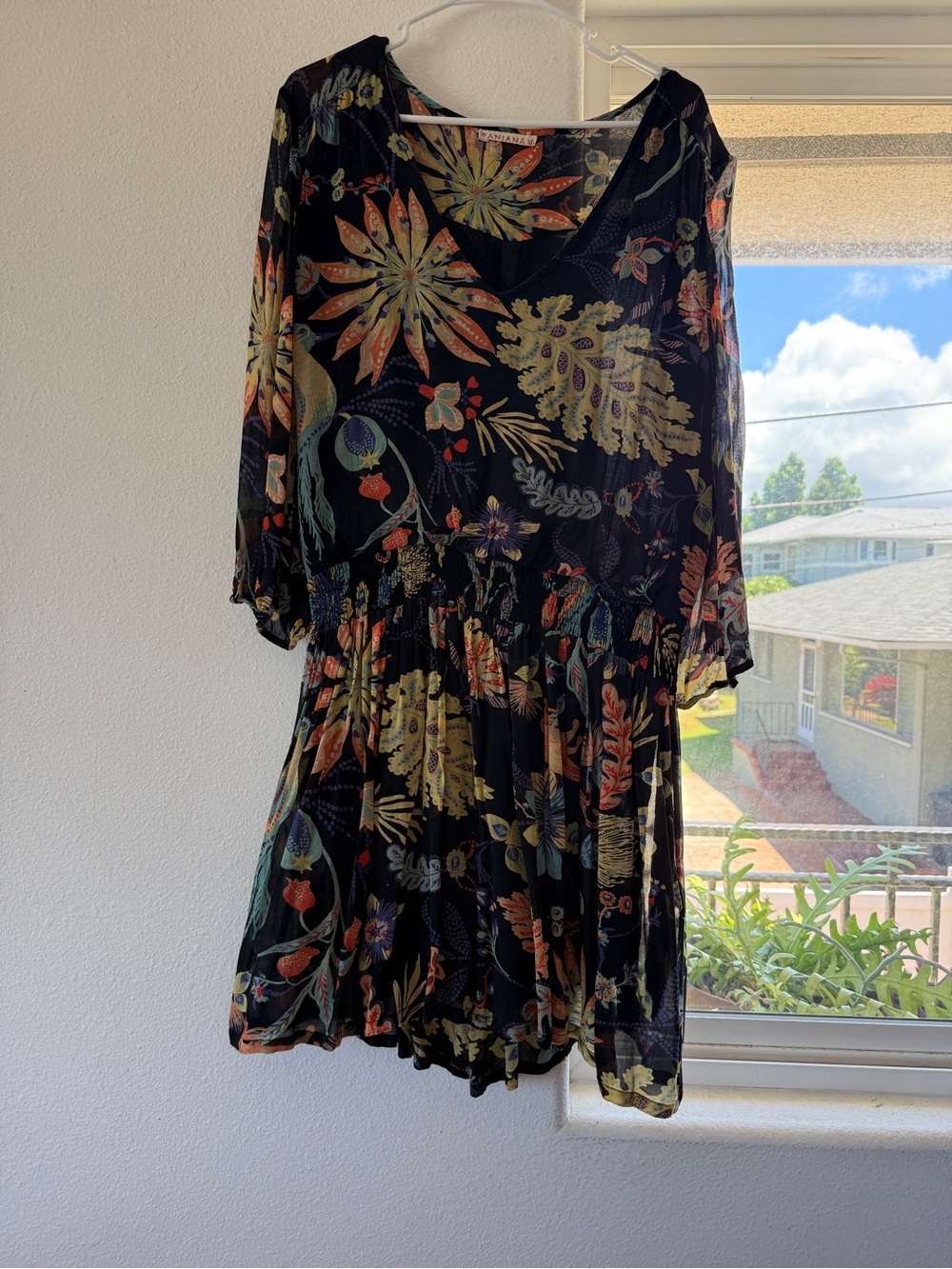 Banjanan Black Floral Print V-Neck Smocked Mini Dress